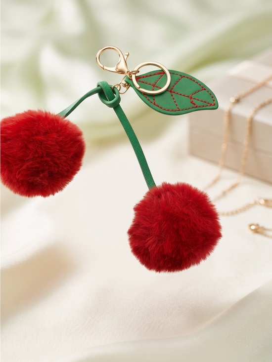 Accessories - Red Cherry Pom Pom Keychain Bag Charm Gold Hardware NWOT